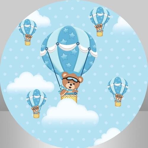 Sensfun Hot Air Balloon and Cute Bear Party Round Backdrop Decor Banner Circle Background Cover
