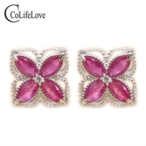 Beautiful Natural Ruby Stud Eaiings 8pcs 2*4mm Ruby Gemstone Stud Earrings Solid 925 Silver Gemstone Stud Earrings for Woman
