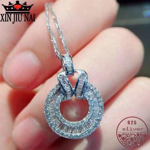 Light luxury delicate womens prom feast sparkling necklace pendant White gold T square full diamond brand ladies sweater chain