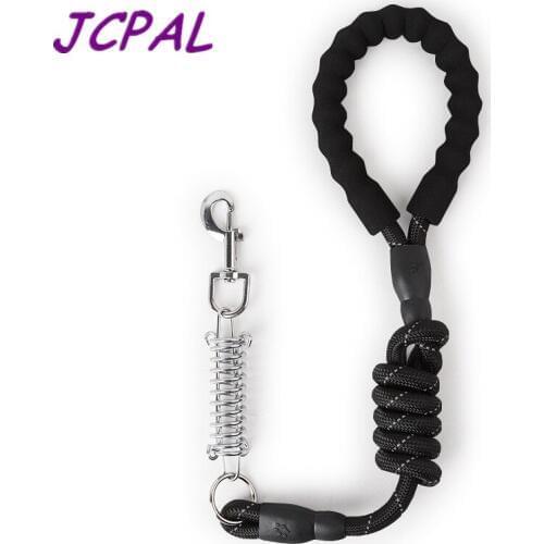 JCPAL EVA Reflective Dog Leashes Nylon Roundline Rope Rottweiler Lead With Soft Handle Black Buffered Spring Pet Dogs Chain