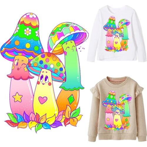 Cute Colorful Mushroom Patches Thermal Stickers on Clothe Iron-on Transfers for Clothing Thermoadhesive Patch Pvc Diy Applique