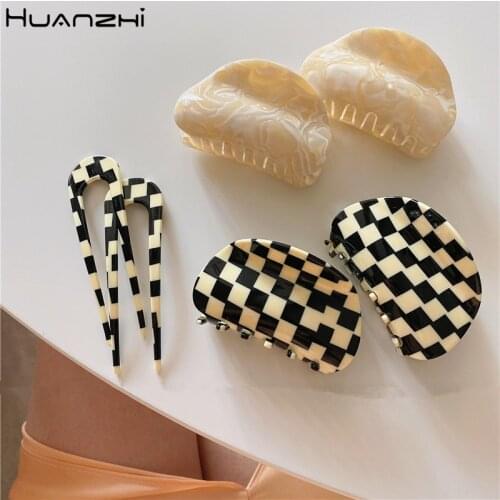 HUANZHI Vintage Black And White Semicircular Acetate Gripper Hair Clips for Women Girls Trendy Hair Accessories Hair Style Make