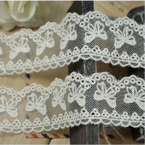 10yards 4CM Embroidered Lace Trim, White Bow lace, Cotton Lace, Baby lace fabric, Free shipping