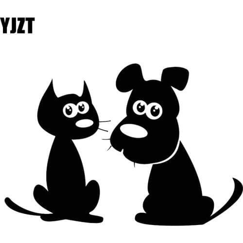 YJZT 14CM*9.4CM Cartoon Cat Dog Puppy Pet Friends Stickers Vinyl Car Decal Black/Silver C10-00272