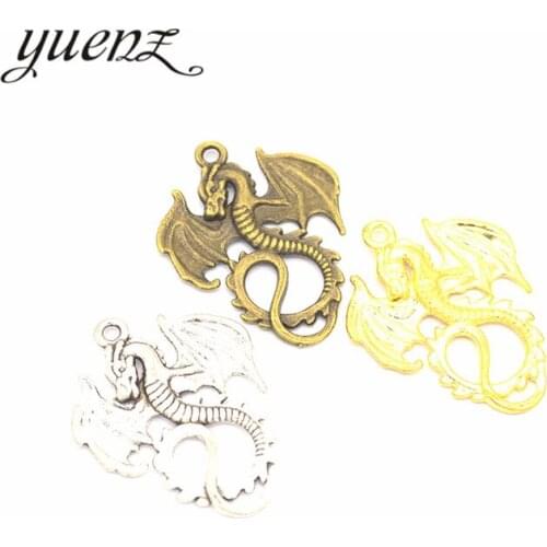 YuenZ 10 pcs Antique Sliver Bronze Gold Color Alloy Dragon Charm Fit Bracelets Necklace DIY Jewelry Findings 35*27mm D802