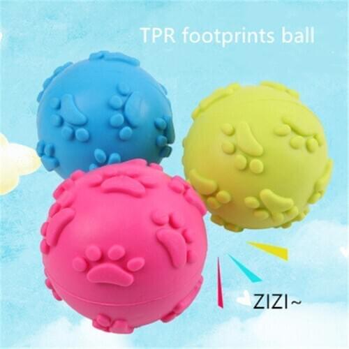 Funny Pet Dog Foot Print Ball Toy Colorful Sound Squeaky Toys for Dogs Cats Soft Rubber Chew Sound Interactive Ball Toys
