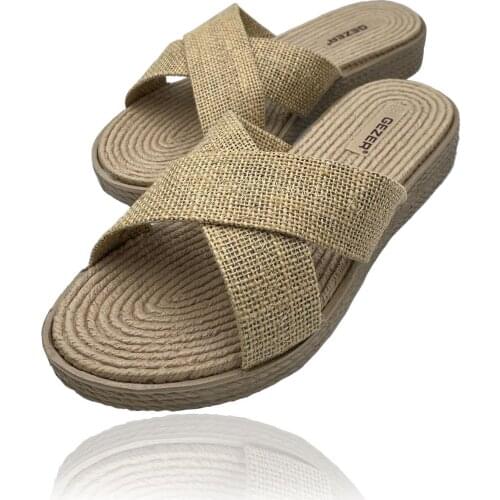 Womens Brown Straw Slippers