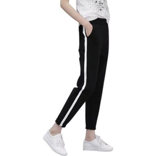 Women Side Stripes Harem Pants Women Black Casual High Waist Pants Drawstring Trousers 2017 XXL