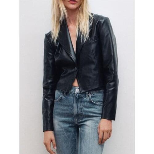 ZA suit jacket autumn 2021 ladies counter quality fashion temperament imitation leather short casual suit jacket