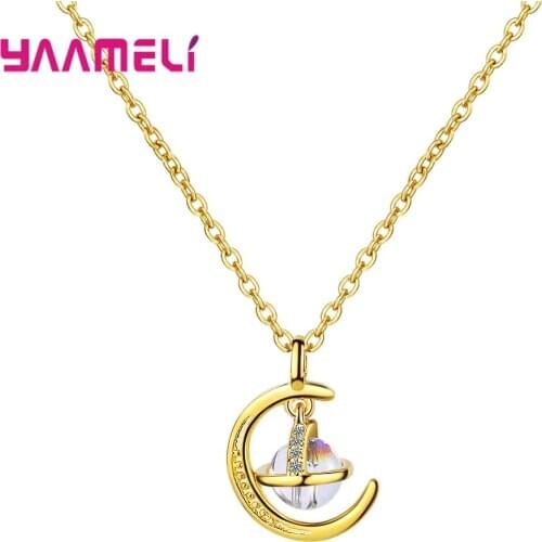 Wholesale European Fashion Woman Girl Party Wedding Gift Collare Planet Rhinestone 925 Sterling Silver Pendant Necklace