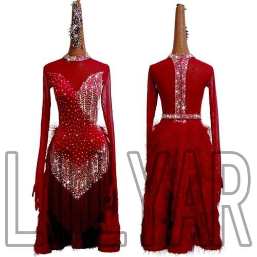 New Latin Dance Dress Competition Dress Costumes Skirt Performing Dress Adult Customize Children Red Matador Skirt Split Skirtes