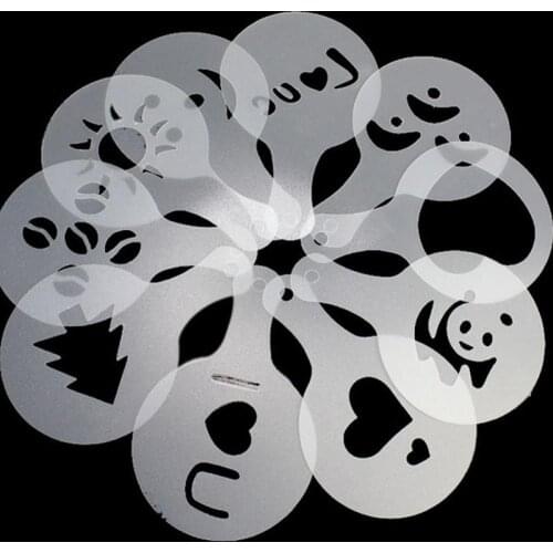 16Pcs Mold Coffee Milk Cake Cupcake Stencil Template Coffee Barista Cappuccino Template Strew Pad Duster Spray Tools