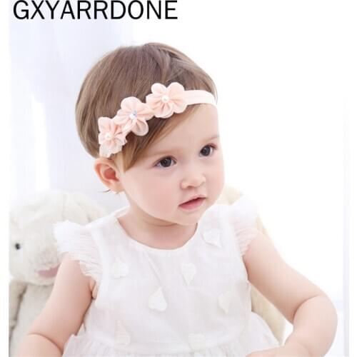 2019 Baby Flower Crown Headband Chiffon White Wreath Pink Ribbon Hair Bands Children Girls Handmade Headwear Hair Accessories