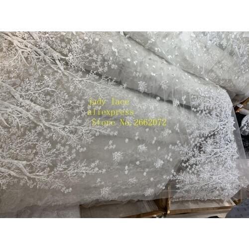 5yards/bag white beaded embroidery tree tree pattern French style cloth is used for wedding dress lace KNXP01