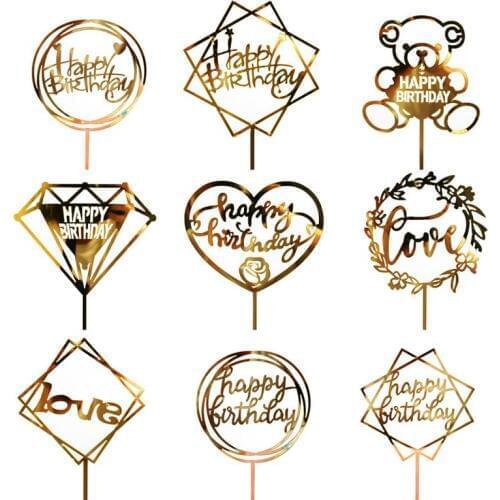 Acrylic Love Wedding Cake Topper Happy Birthday Cake Topper For Cupcake Birthday Party Decoration TSLM2