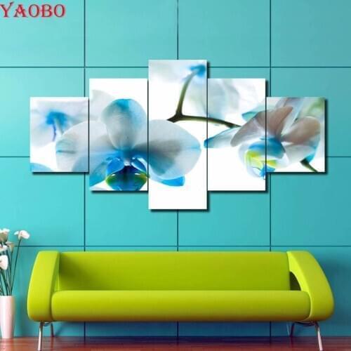 Diamond Embroidery White Orchids Needlework 5D DIY Diamond Painting Flower Full Square Round Rhinestone Mosaic decor 5pcs/sets