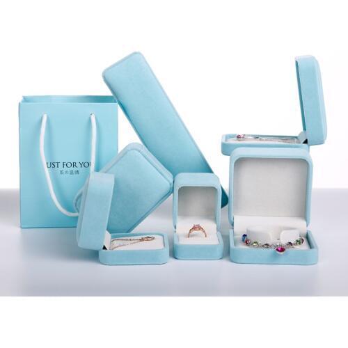 5 Pcs/Lot Jewelry Package High Quality Velvet Box Craft Bag Pure Aquamarine Necklace Bracelet Gift Box Wedding Engagement Gift