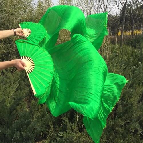 Free-shipping 180*90cm Belly Dance Real Silk Fan Veils Green color factory price