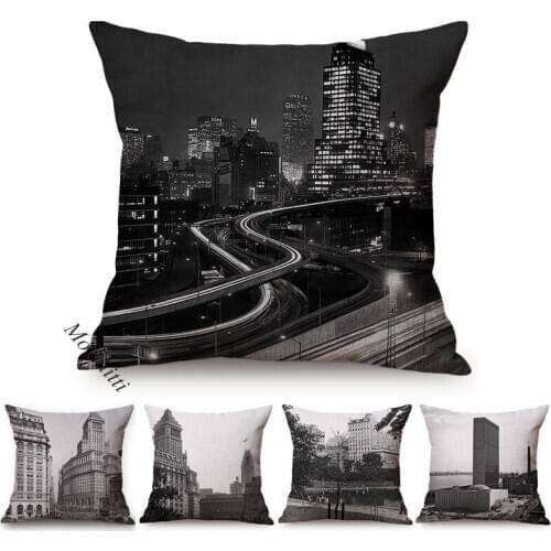Vintage Building Photography Art Decoration Sofa Pillow Case Nostalgia New York Memory Print Cotton Linen Square Cushions Cover