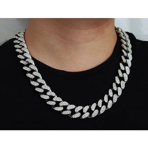 D&Z 20mm Iced Out Cuban Necklace Chain Hip hop Jewelry Choker Gold Silver Color Rhinestone CZ Clasp for Mens Rapper Necklaces Li