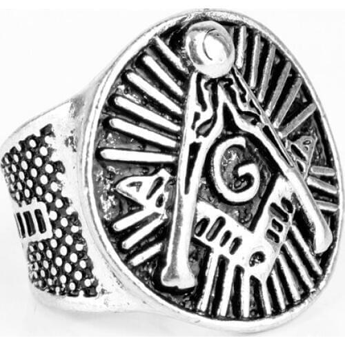 Dongsheng Fashion Jewelry Rings Masonic Ring Freemason Symbol Member Antique Silver Color Punk Mason Vintage Rings