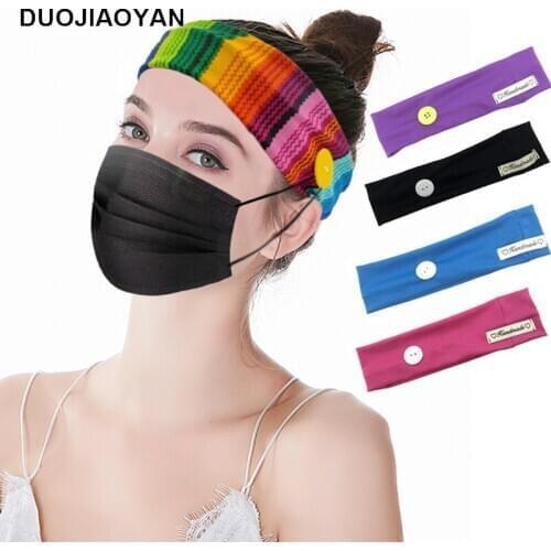 DUOJIAOYAN New custom Mask accessories hair band fitness Rainbow elastic hairband striped button headband for women