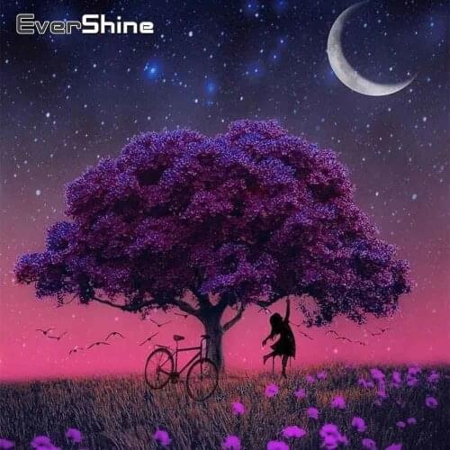 EverShine Diamond Painting Tree Landscape Cross Stitch Diamond Embroidery Moon Rhinestones Art Mosaic Kits Flower Home Decor