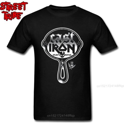 Street Tees Crew Neck 100% Cotton Mens T-shirts Skull Cast Iron Heavy Metal Top T Shirt Punk Streetwear Moto Biker Tshirt Black