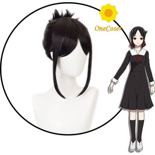 Kaguya-sama:Love is War Shinomiya Kaguya Cosplay Black Wig Heat-resistant Fiber Hair + Wig Cap Party Role Play Girls Women