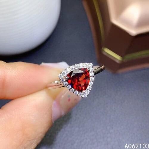 KJJEAXCMY fine jewelry 925 sterling silver inlaid Natural garnet Womens fashion Simple adjustable triangle gem ring support tes