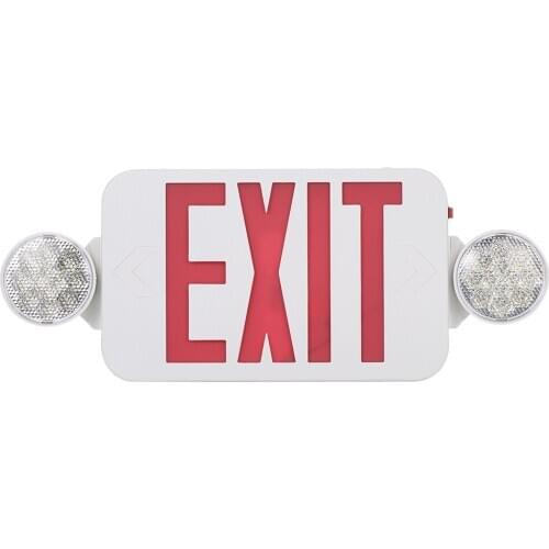 Red Exit Sign LEDs Emergency Light with Adjustable Two Head Backup Batterys Wall Ceiling Mount for Stairway Hallway Room