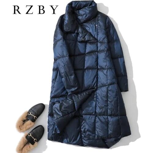 Куртка зимняя женская Long Single Breast White Duck Down Parka Ultra Light Female Thick Warm A Line Stand Collar Outwear RZBY589