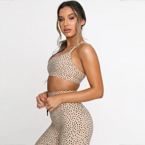 Hot Selling Sport Casual Back Cross Bra High Waist Lift Hip Wave Point Print Yoga Exercise Fitness Set Women