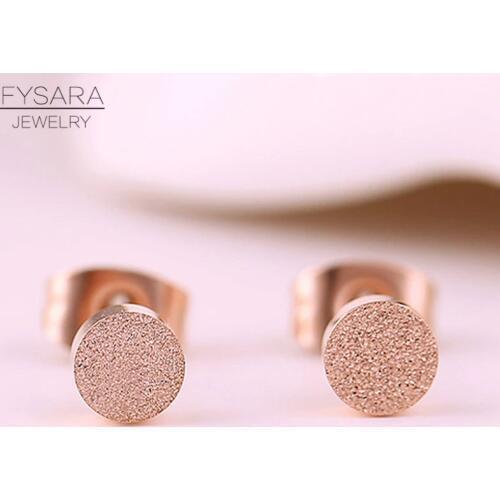 Fashion Jewelry Rose Rold Color Cute Round Frosted Tiny Stud Earrings For Women Girl Titanium Steel Bean Earrings