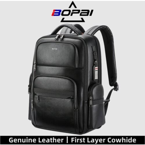 BOPAI Natural Cow Skin 100% Genuine Leather Mens Backpack Fashion Large Capacity School Bag For Boy Leather Laptop Backpack Bag