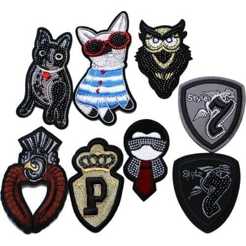 Beading Cat Dog Owl Letter "P" Anime Icon Embroidered Applique Patches for Clothing DIY Sew up Badge on the Backpack