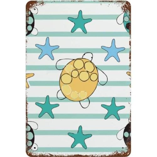NoBrands Vintage Retro Metal Tin Sign Wall Decor Art Abstract Art Little Turtle Sea Turtl Starfish Marine Life Home Decor