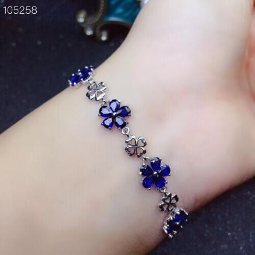 New Arrive Natural and Real Flower sapphire chain bracelet Free shipping Natural real sapphire 925 sterling silver Fine jewelry