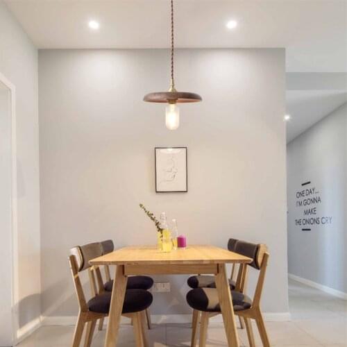 Walnut Color Single-headed Restaurant LED Pendant Lights Simple Nordic Style Coffee Shop Table Bedside Chandelier