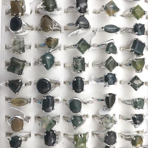 Wholesale 50PCS Mix Lot Grey and Green Natural Stone Rings Fashion Jewelry Ladys Ring