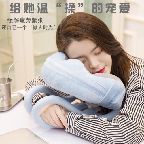 Hands Free U Shape Travel Neck Pillow with Flexible 360 Degree Rotating Mobile Fix Multi-use Holder Office Sleeping Tool Pillow