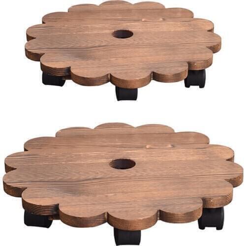 Moveable Wooden Planter Stand With Wheels Round Flower Pot Holder Solid Wood Base Caster Pot Solid Wood Torus With Rollers