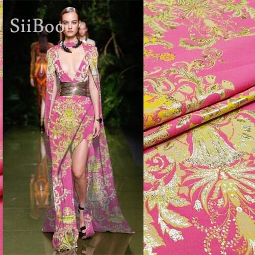 European luxurious court style pink royal blue floral printed metallic fabric for spring autumn dress telas por metro SP6022