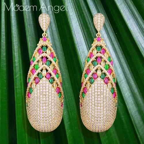 ModemAngel Luxury Waterdrop Trendy Multi Cubic Zirconia Naija Wedding Party Earring Fashion Jewelry Accessories for Women