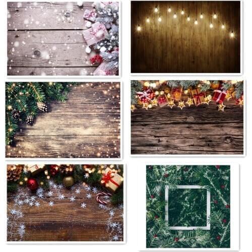 Christmas Backdrop Wood Board Stars Lights Gift Box Pine Snowflakes Vinyl Photography Background Photo Studio Photophone