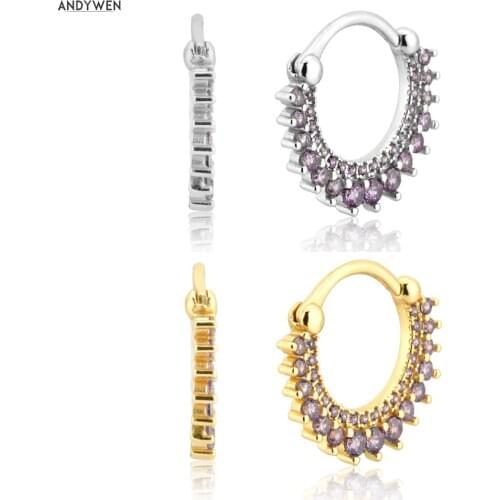 ANDYWEN 925 Sterling Silver Gold Purple Zircon CZ Hoops Rock Punk Ohrringe Pendientes Luxury Jewelry For Europeans Fashion