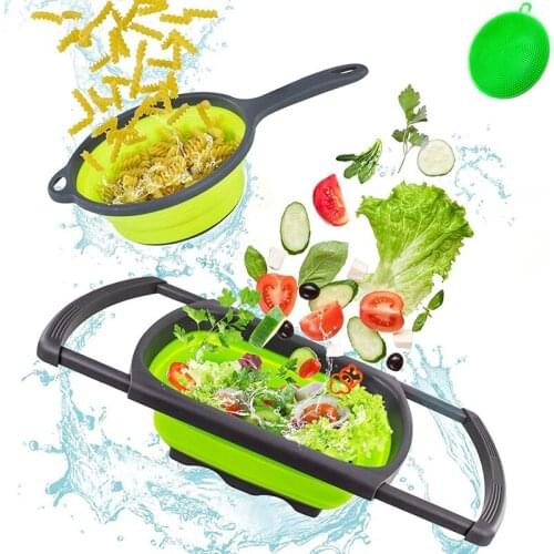 Collapsible Colanders And Strainers, Colanders & Food Strainers Over The Sink With Handle, 3 Pack