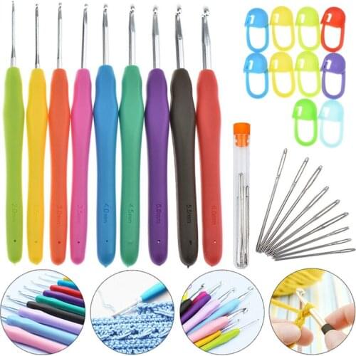 New 30pcs Crochet Hooks Kit Ergonomic Grip Yarn Knitting Needles Sewing Tool Set For DIY Making Blankets Pet Clothes
