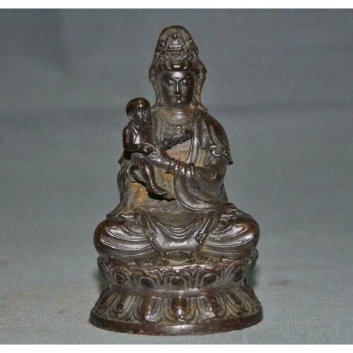 Old Chinese Buddhism bronze Kwan-Yin Guanyin Bodhisattva goddess Buddha statue
