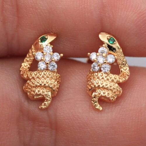 Trendy Stud Earrings White Cubic Zirconia Gold Plated Copper Animal Earring For Women Fashion Jewelry Accessories Wedding Gift